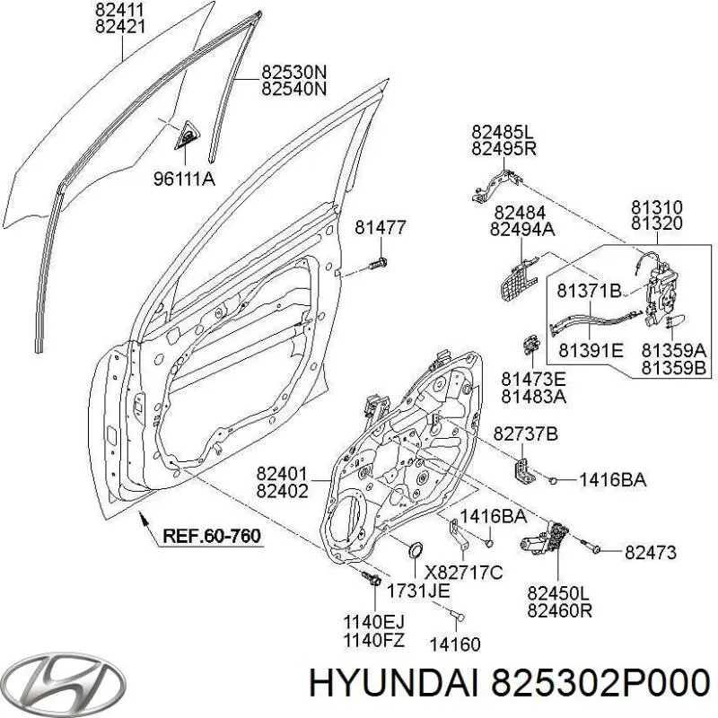 Направляюча скла рамки двері, передньої лівої Hyundai/Kia 825302P000 ціна, від 6.33 USD