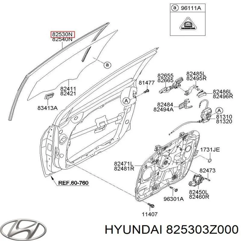 Направляюча скла рамки двері, переднього ліва Hyundai I40 (VF) (Хендай I40)