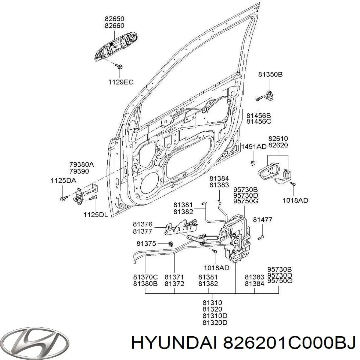 826201C000BJ Hyundai/Kia Ручка передніх дверей внутрішня, ліва