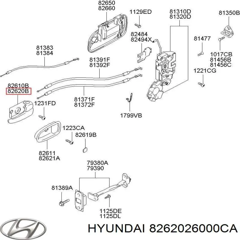 Ручка передньої двері внутрішня права 8262026000CA Hyundai/Kia