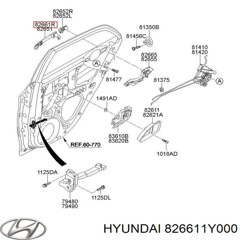 Ручка передньої двері зовнішня права 826611Y000 Hyundai/Kia