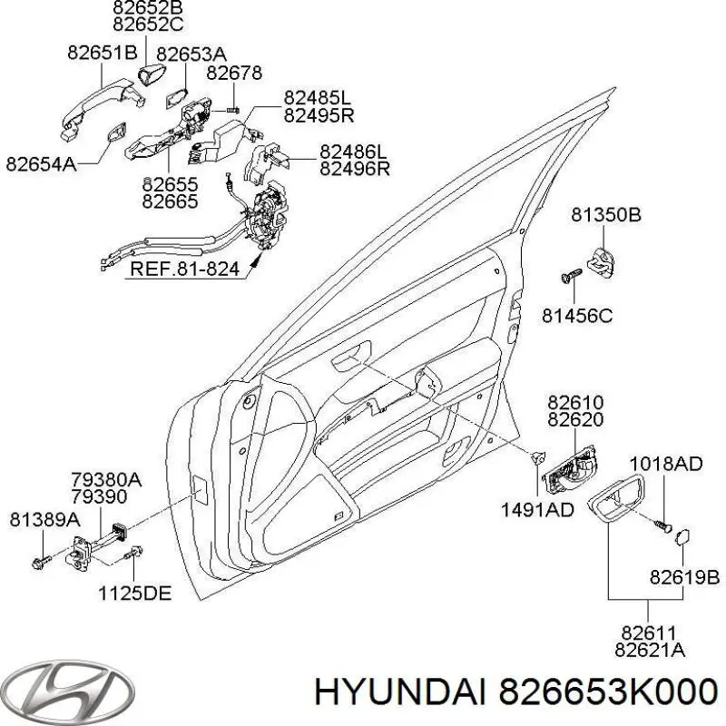 Тримач зовнішньої ручки дверей, передньої правої Hyundai/Kia 826653K000 ціна, від 16.57 USD