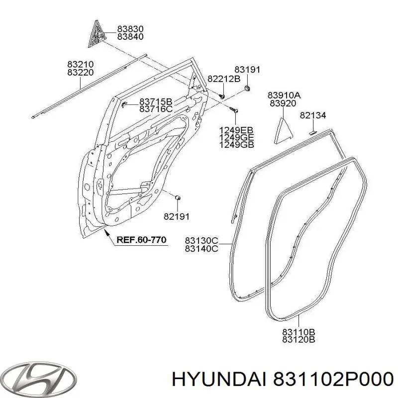  Ущільнювач двері задньої лівої (на кузові) KIA Sorento 