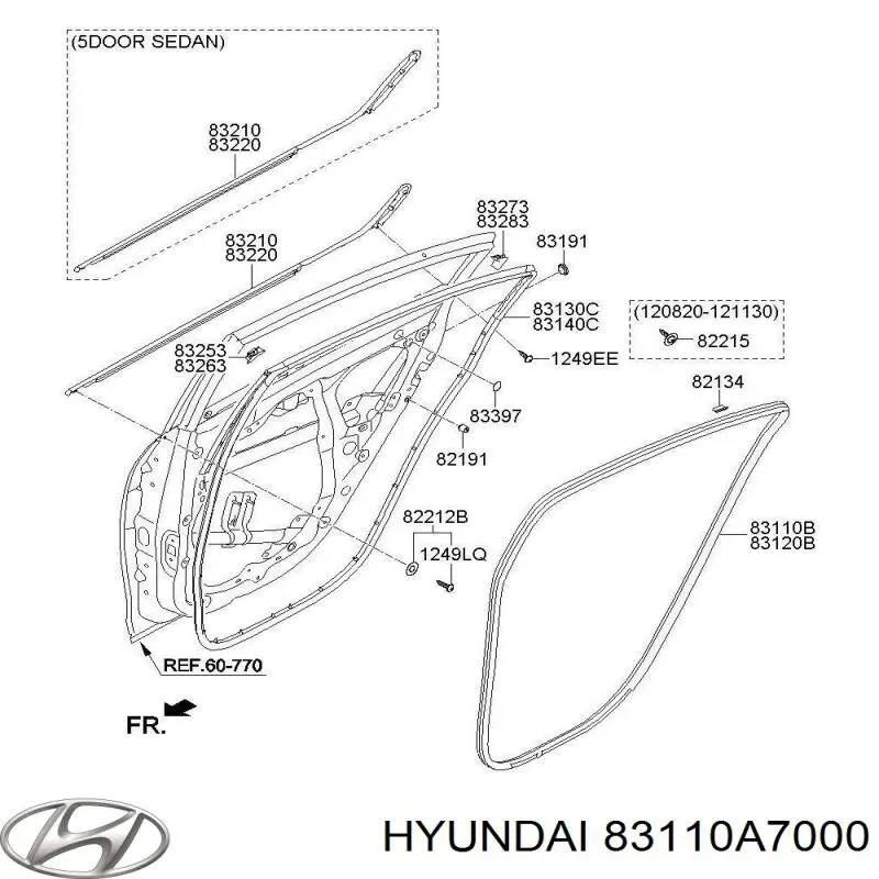 83110A7000 Hyundai/Kia Ущільнювач двері задньої лівої (на кузові)