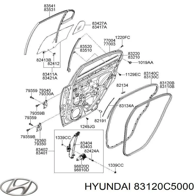 83120C5000 Hyundai/Kia Прокладка дверей задніх, правих (на кузові)