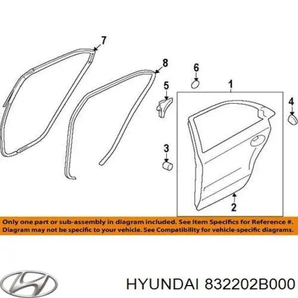 832202B000 Hyundai/Kia ущільнювач скла задніх дверей правих, зовнішній (планка)