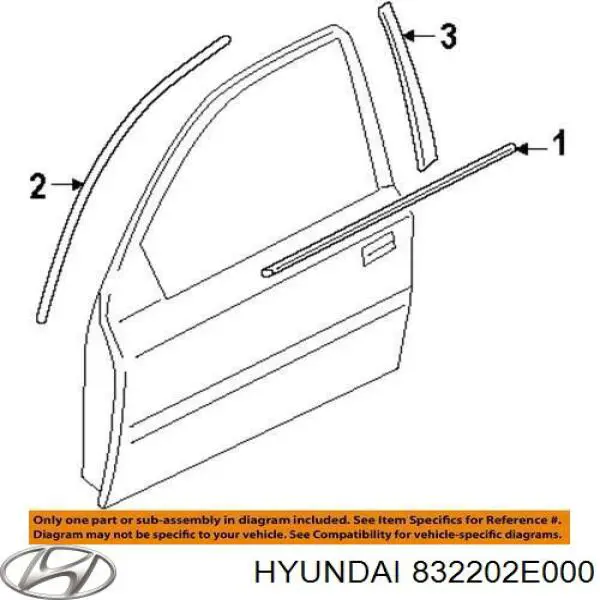 Молдинг опускного скла нижній, двері задньої, правої Hyundai/Kia 832202E000 ціна, від 13.93 USD