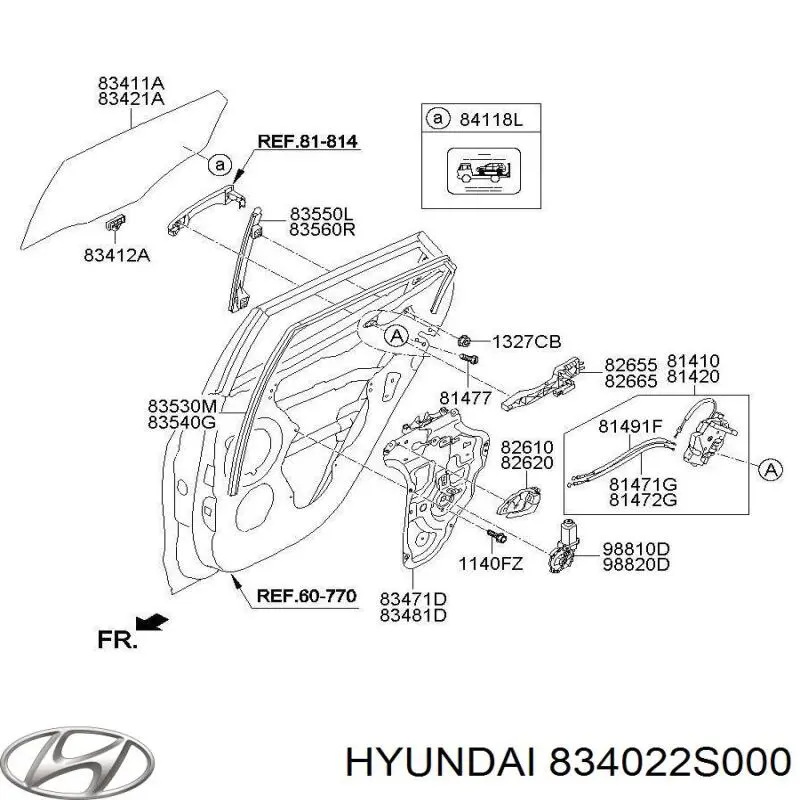 834022S000 Hyundai/Kia Склопідйомник задніх правих дверей