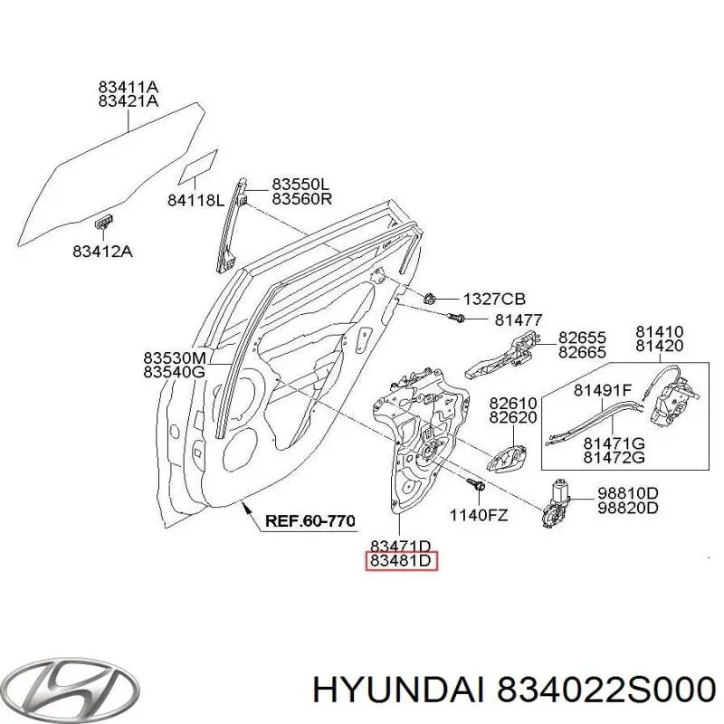 Механізм склопідйомника двері задньої, правої Hyundai/Kia 834022S000 ціна, від 15.88 USD