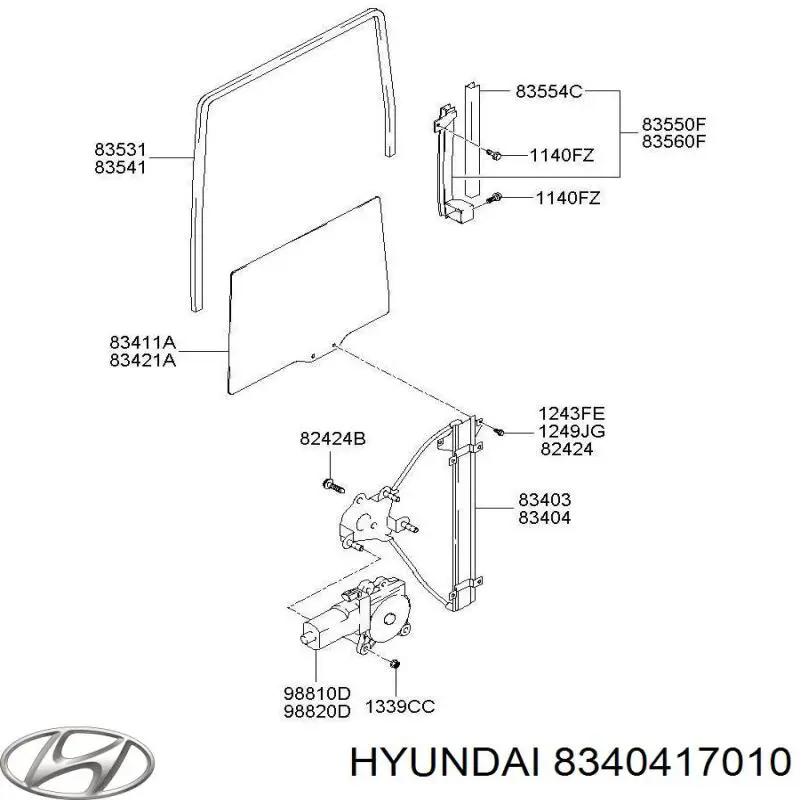 Механізм склопідйомника двері задньої, правої Hyundai/Kia 8340417010 ціна, від 10.13 USD