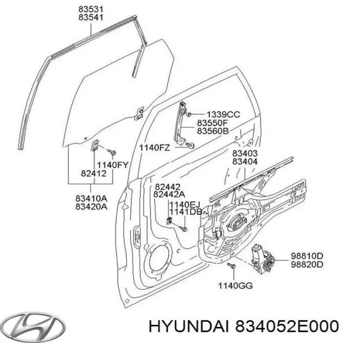 834052E000 Hyundai/Kia механізм склопідіймача двері задньої, лівої