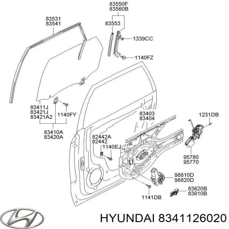 Купити 8341126020 Hyundai/Kia Скло задньої двері лівої