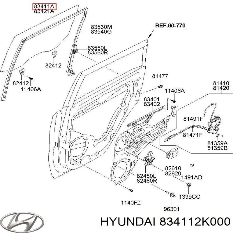 834112K000 Hyundai/Kia скло задньої двері лівої