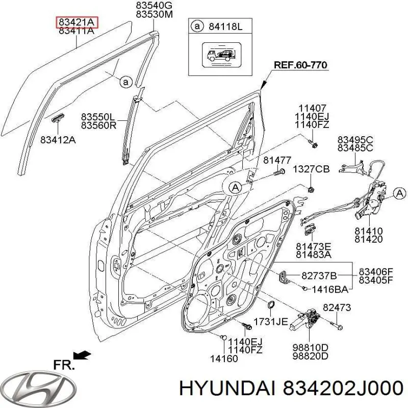 834202J000 Hyundai/Kia скло задньої двері правої