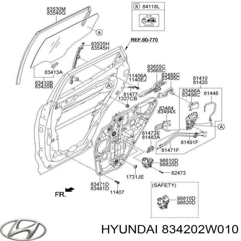834202W010 Hyundai/Kia Скло задньої двері правої