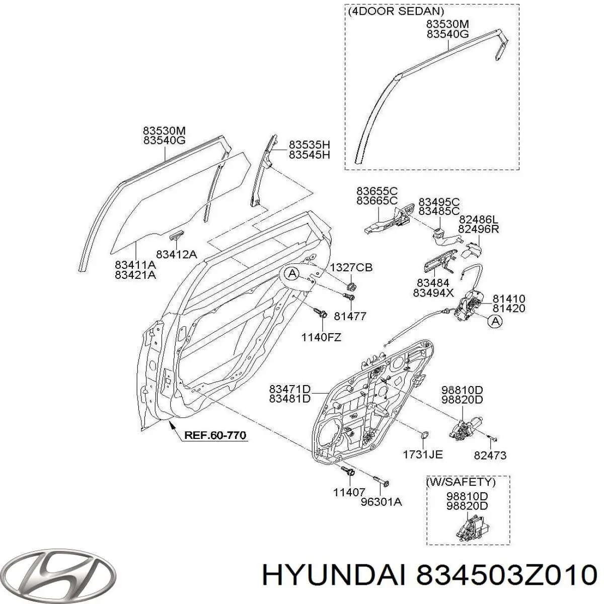 834503Z010 Hyundai/Kia двигун стеклопод'емника двері задньої, лівої