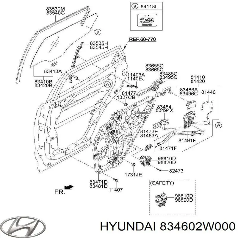 834602W000 Hyundai/Kia Моторчик склопідйомника двері задніх, правих