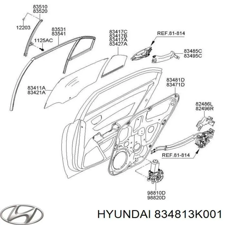834813K001 Hyundai/Kia Склопідйомник задніх правих дверей