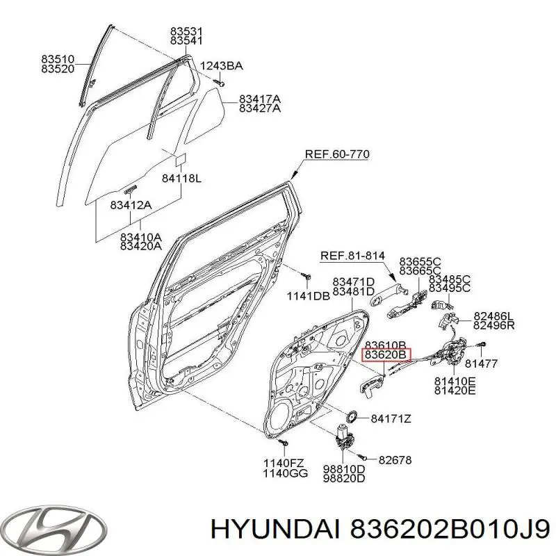 836202B010J4 Hyundai/Kia Ручка задніх дверей, внутрішня, права
