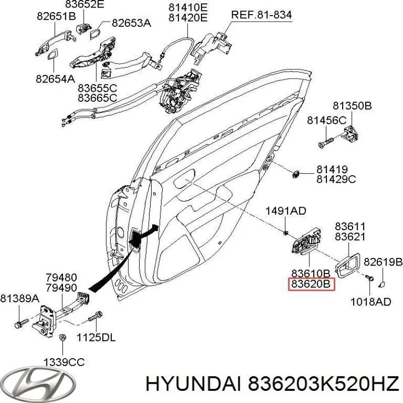  Ручка задньої двері внутрішня права Hyundai Sonata 