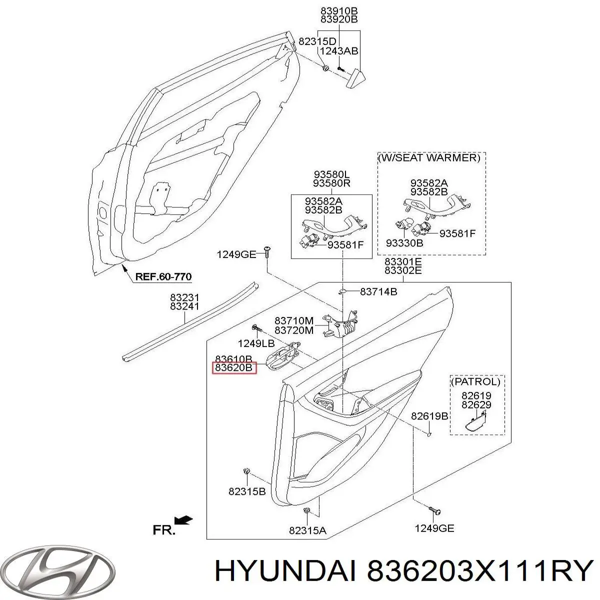 836203X111RY Hyundai/Kia Ручка задніх дверей, внутрішня, права
