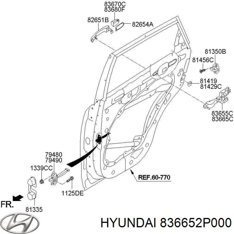 836652P000 Hyundai/Kia Тримач зовнішньої ручки дверей, задніх правих