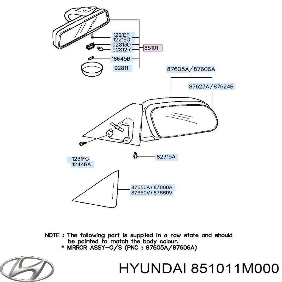 851011M000 Hyundai/Kia дзеркало внутрішнє, салону
