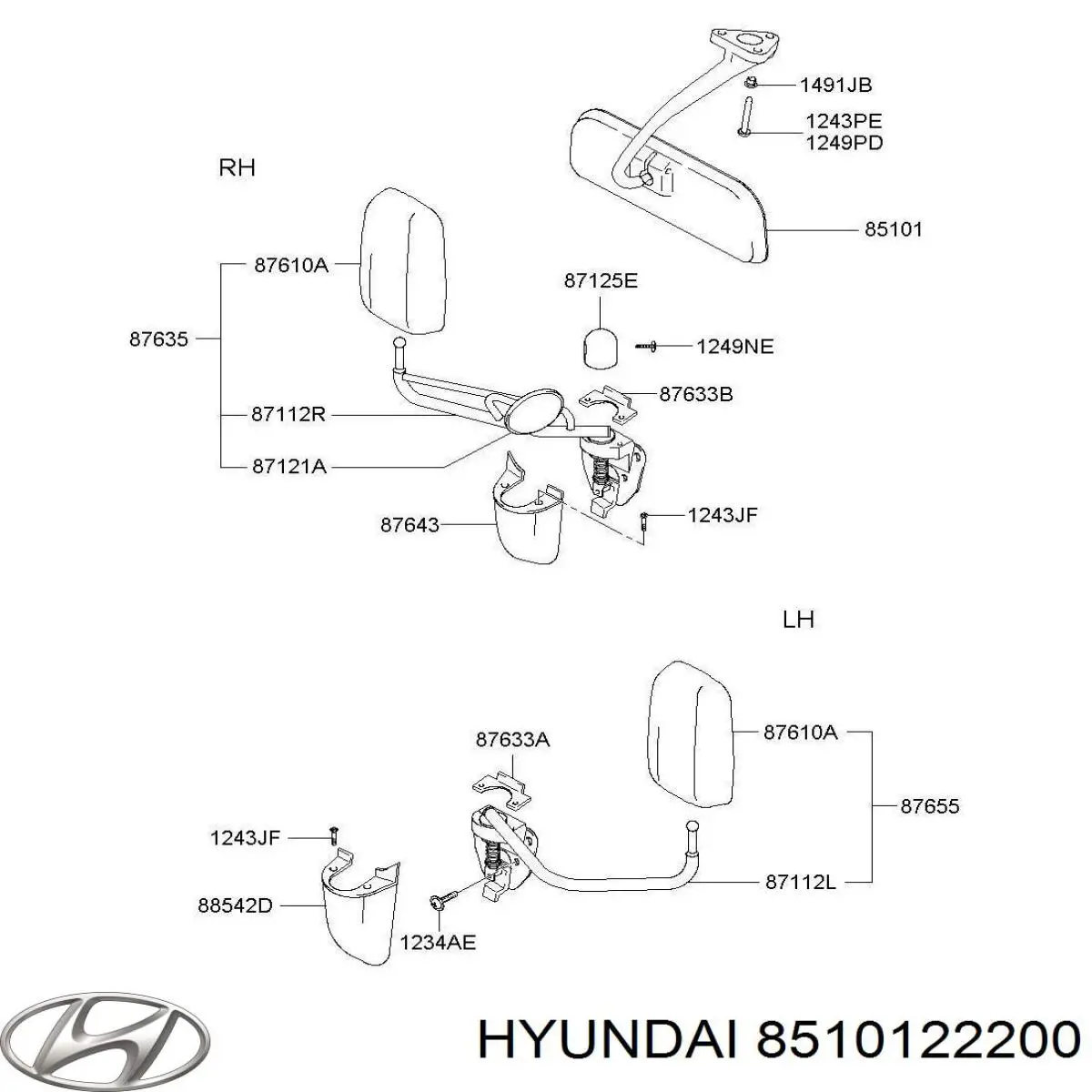 Дзеркало заднього виду в салоні Hyundai/Kia 8510122200 ціна, від 6.16 USD