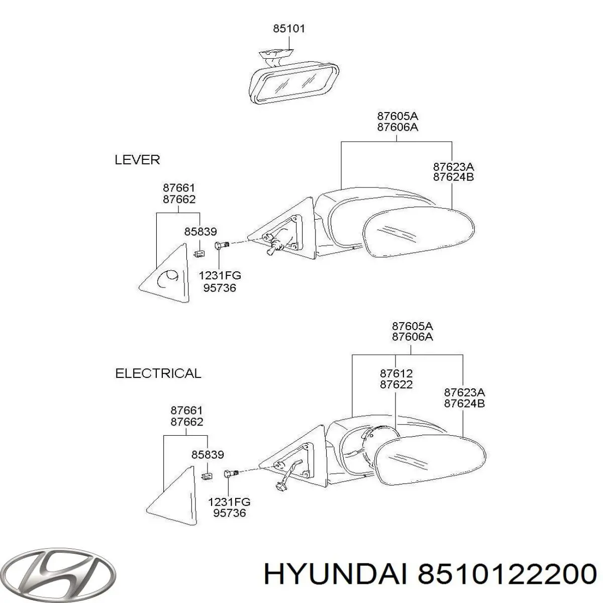 Дзеркало заднього виду в салоні Hyundai/Kia 8510122200 ціна, від 6.16 USD
