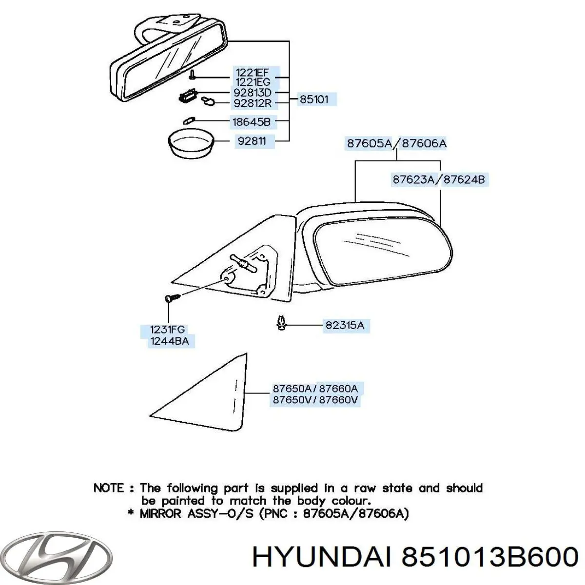Дзеркало заднього виду в салоні Hyundai/Kia 851013B600 ціна, від 14.52 USD