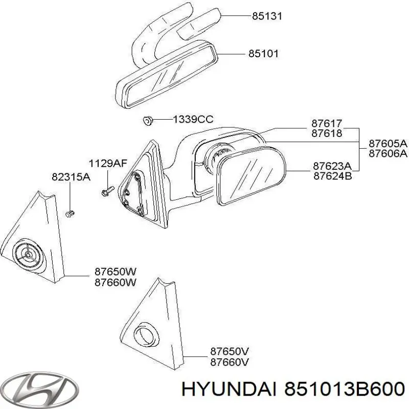 Купити 851013B600 Hyundai/Kia Дзеркало салону авто