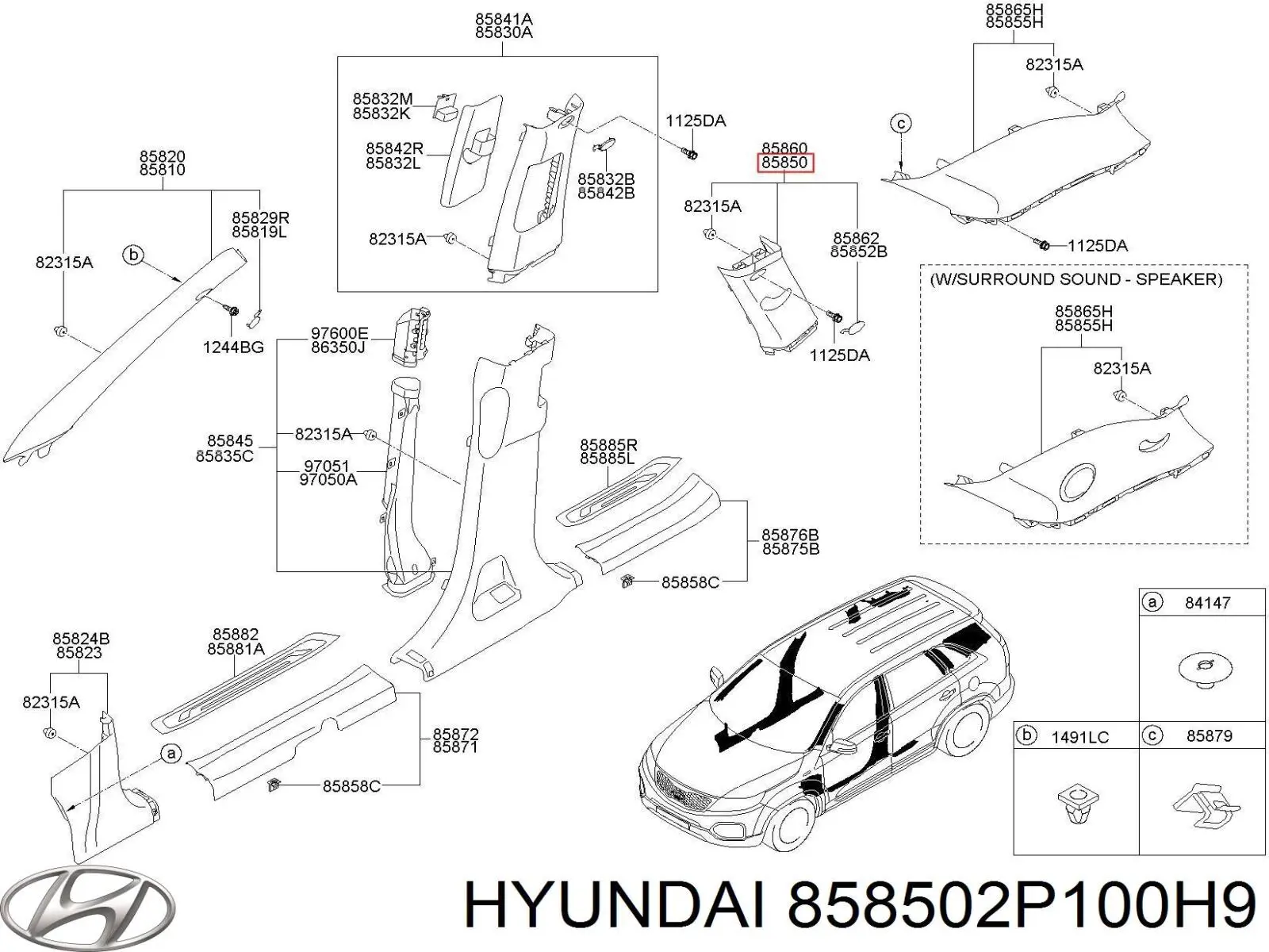 858502P100H9 Hyundai/Kia Обшивка стійки кузова внутрішня, задня ліва
