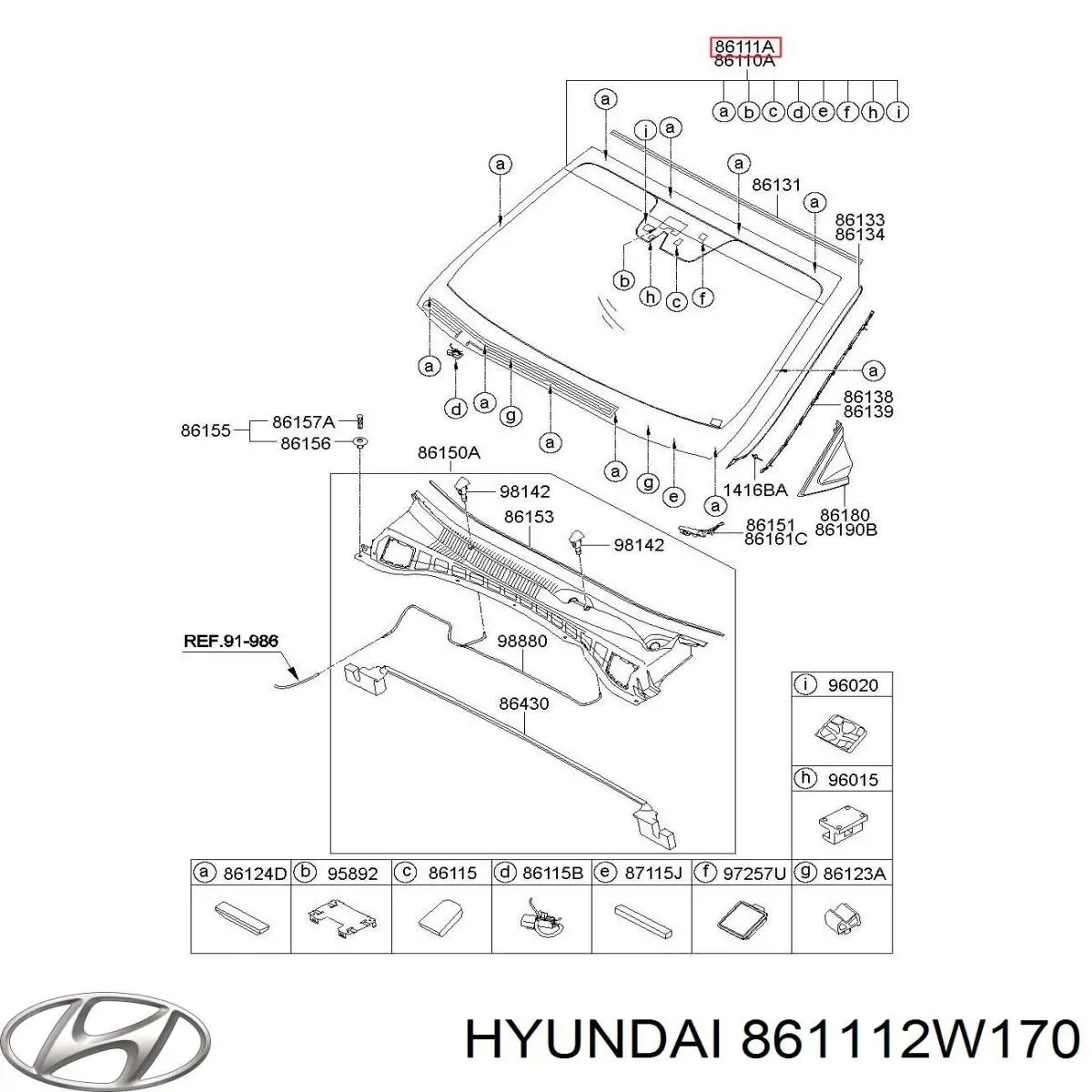 861112W170 Hyundai/Kia скло лобове