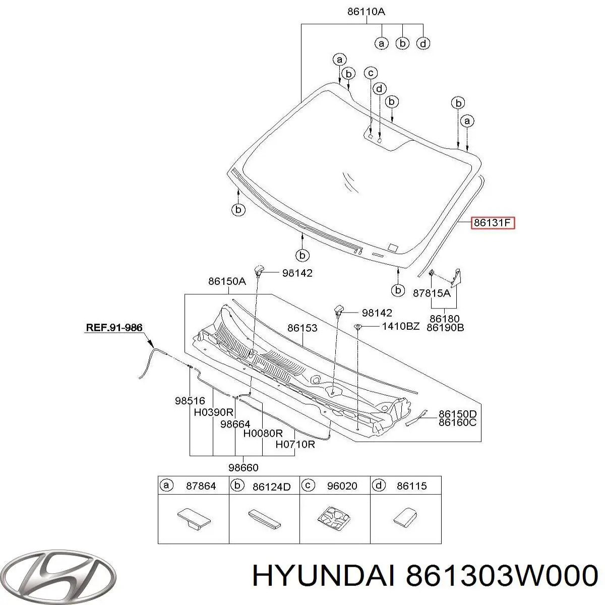 Ущільнювач лобового скла Hyundai/Kia 861303W000 ціна, від 27.62 USD