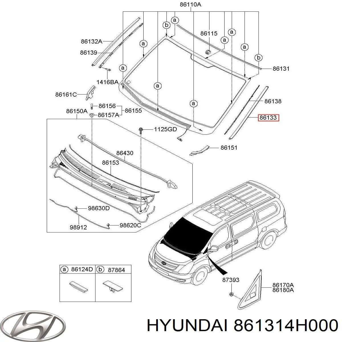 Молдинг лобового скла, лівий Hyundai H-1 STAREX Starex (TQ) (Хендай H-1 STAREX)