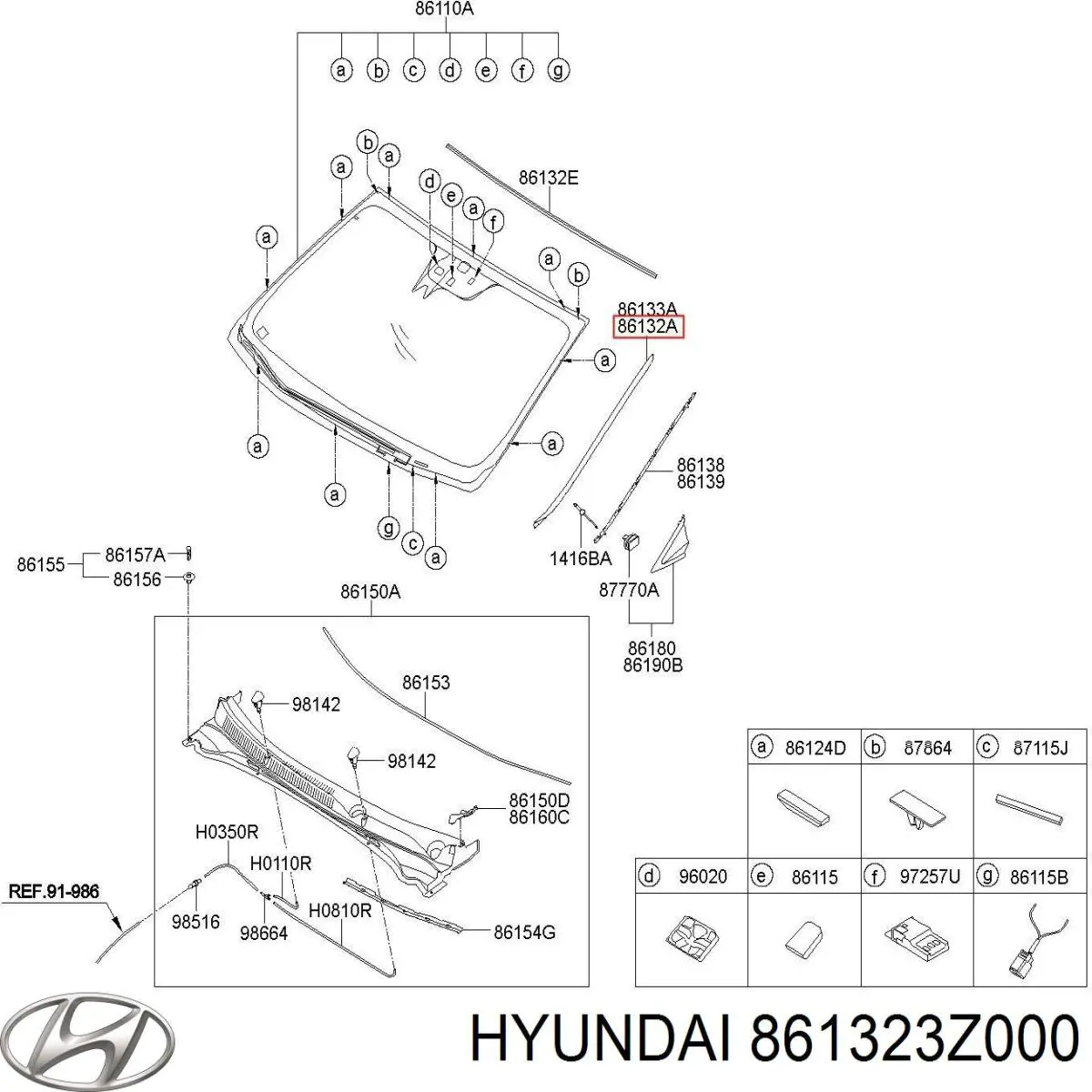 Молдинг лобового скла, правий Hyundai/Kia 861323Z000 ціна, від 43.99 USD