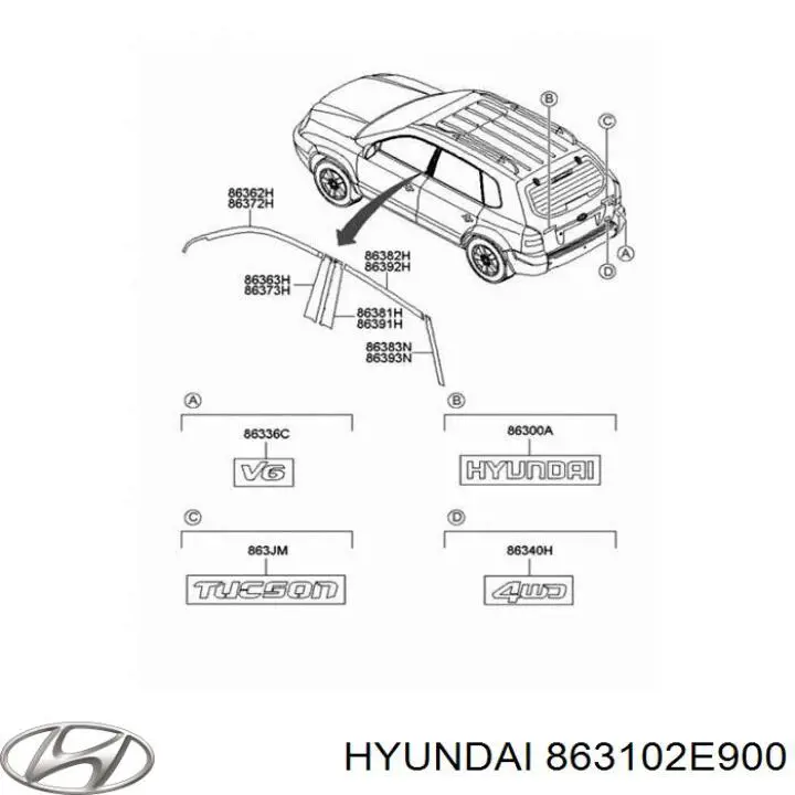 863102E900 Hyundai/Kia емблема кришки багажника, фірмовий значок