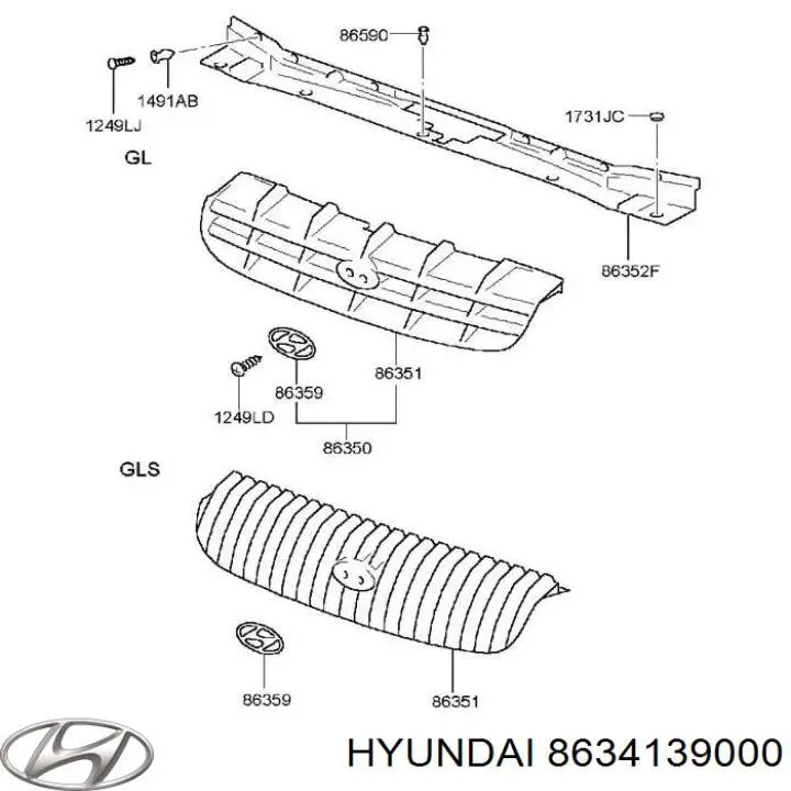 Емблема решітки радіатора 8634139000 Hyundai/Kia