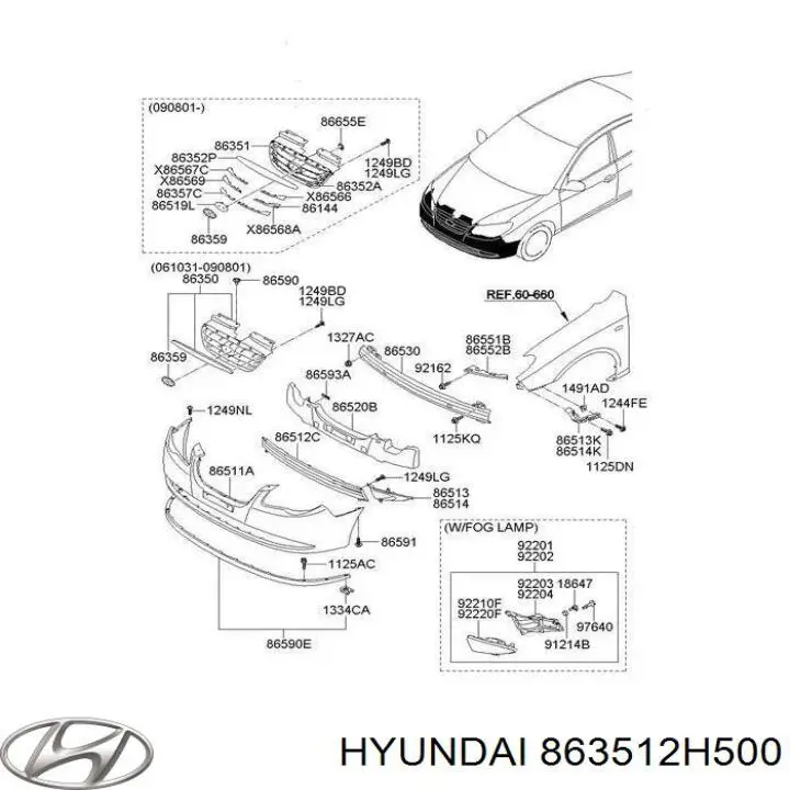 863512H500 Hyundai/Kia Решітка радіатора