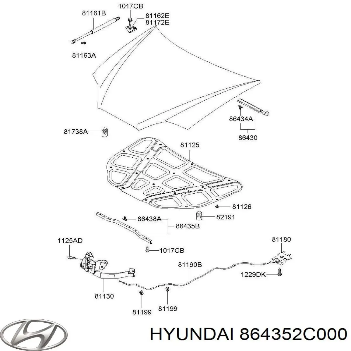864352C000 Hyundai/Kia Утеплювач капота