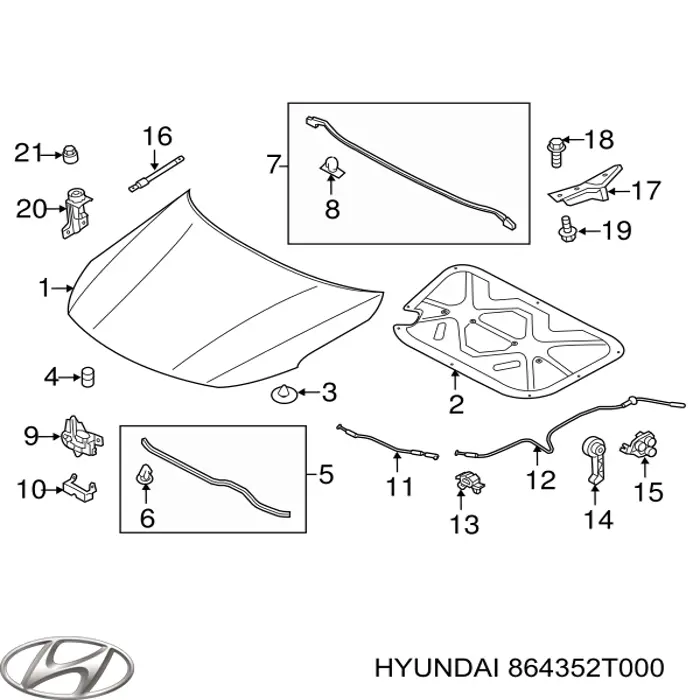 Ущільнювач капота 864352T000 Hyundai/Kia