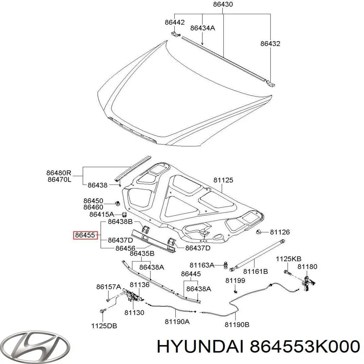Ущільнювач капота Hyundai/Kia 864553K000 ціна, від 6.92 USD