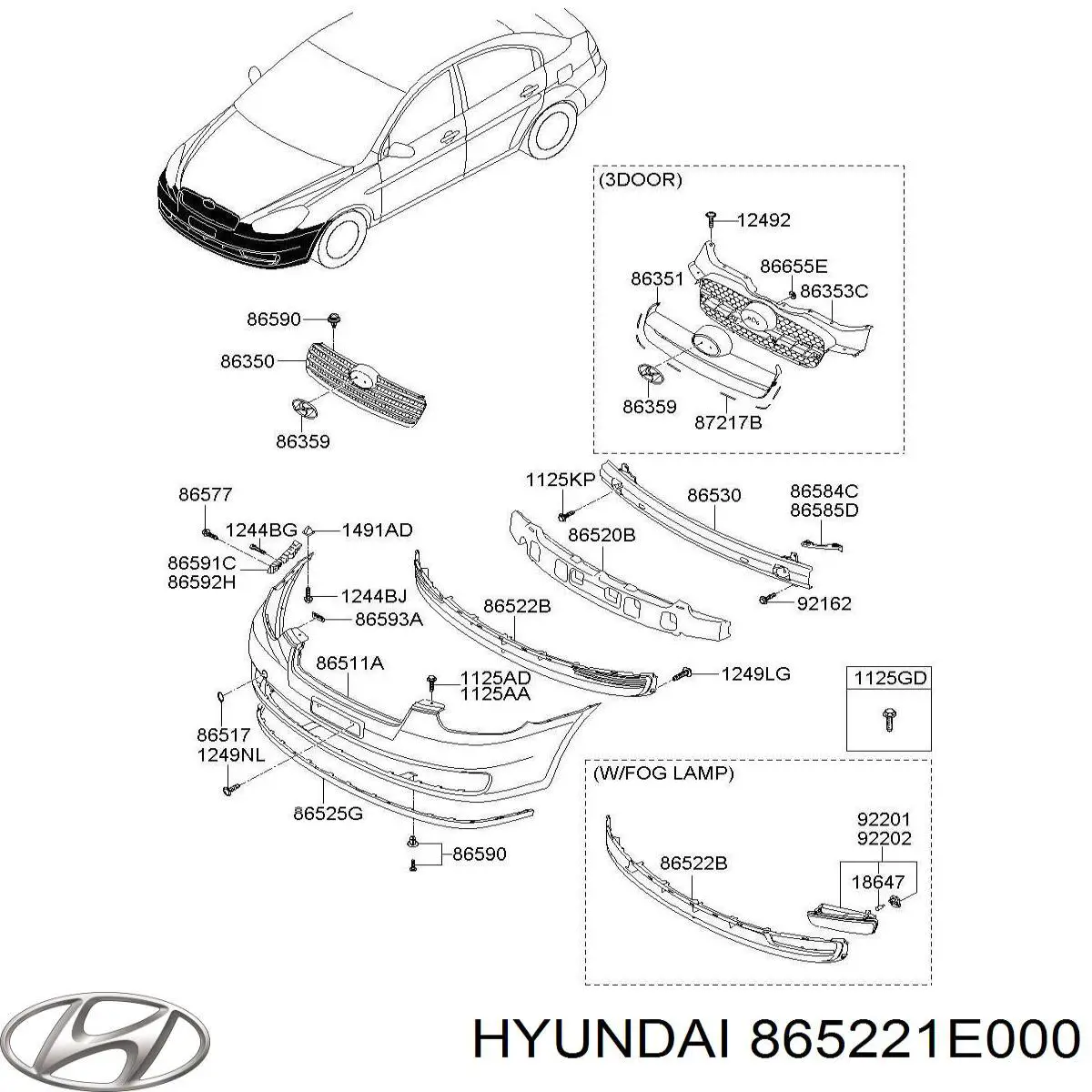 865221E000 Hyundai/Kia решітка переднього бампера