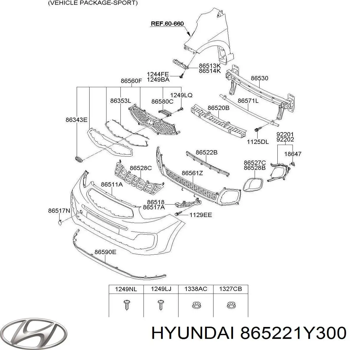 Купити 865221Y300 Hyundai/Kia Решітка переднього бампера, центральна