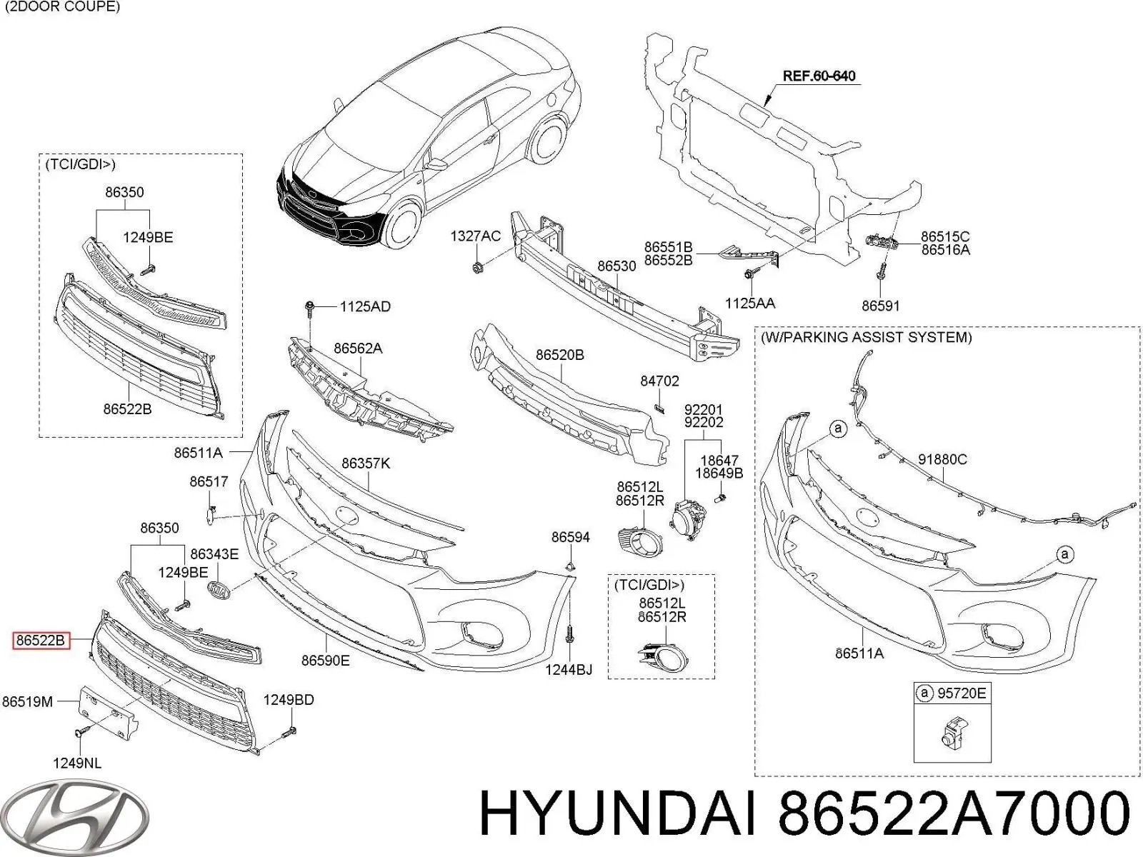 86522A7000 Hyundai/Kia решітка переднього бампера