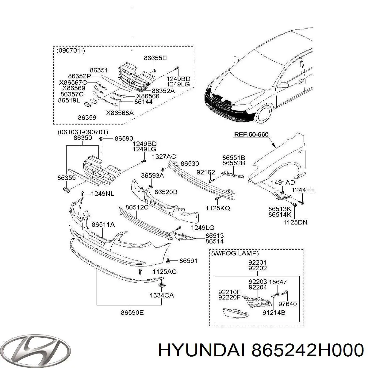 Молдинг переднього бампера, правий Hyundai Elantra (Хендай Елантра)