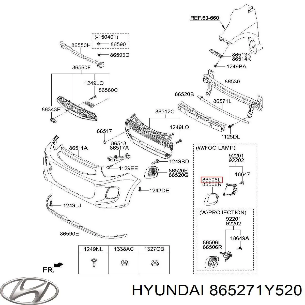 865271Y520 Hyundai/Kia заглушка/ решітка протитуманних фар бампера переднього, ліва