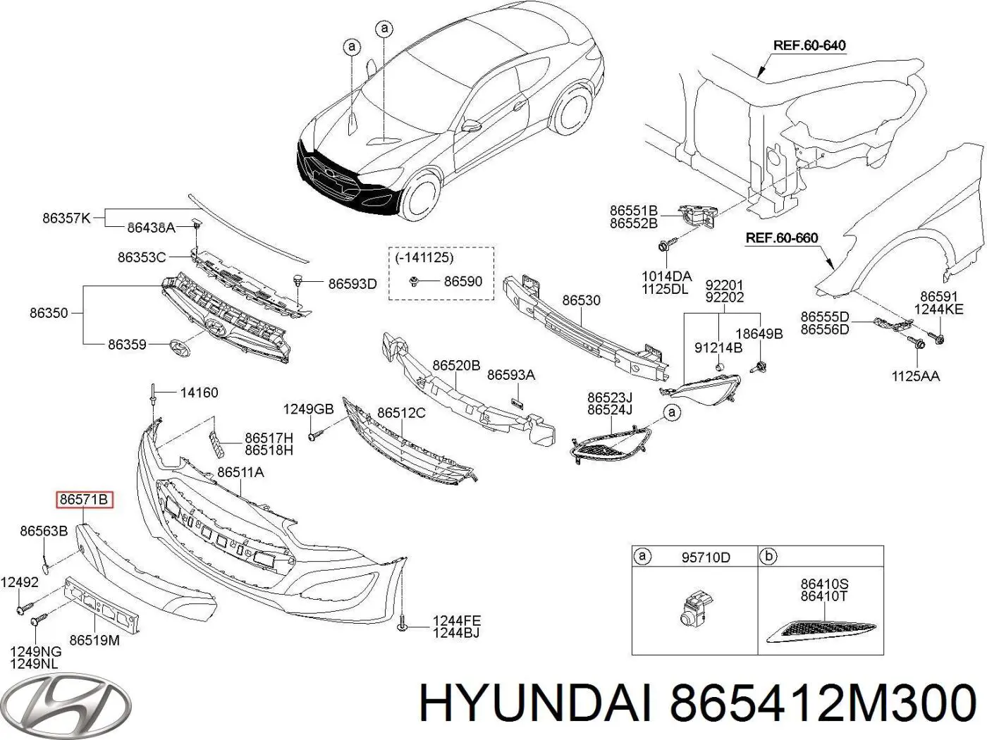 865412M300 Hyundai/Kia Молдинг переднього бампера, центральний