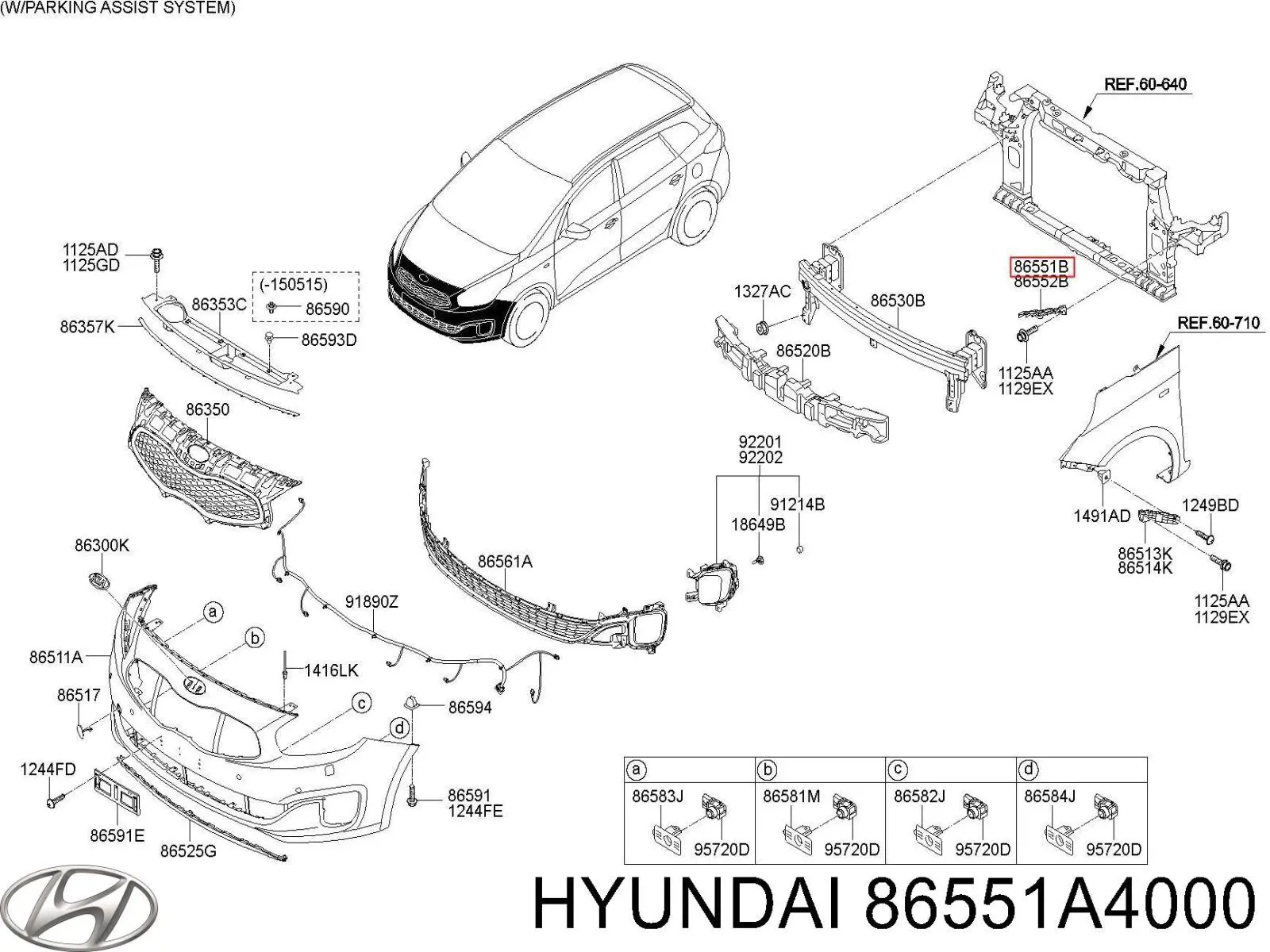 86551A4000 Hyundai/Kia Лівий кронштейн переднього бампера