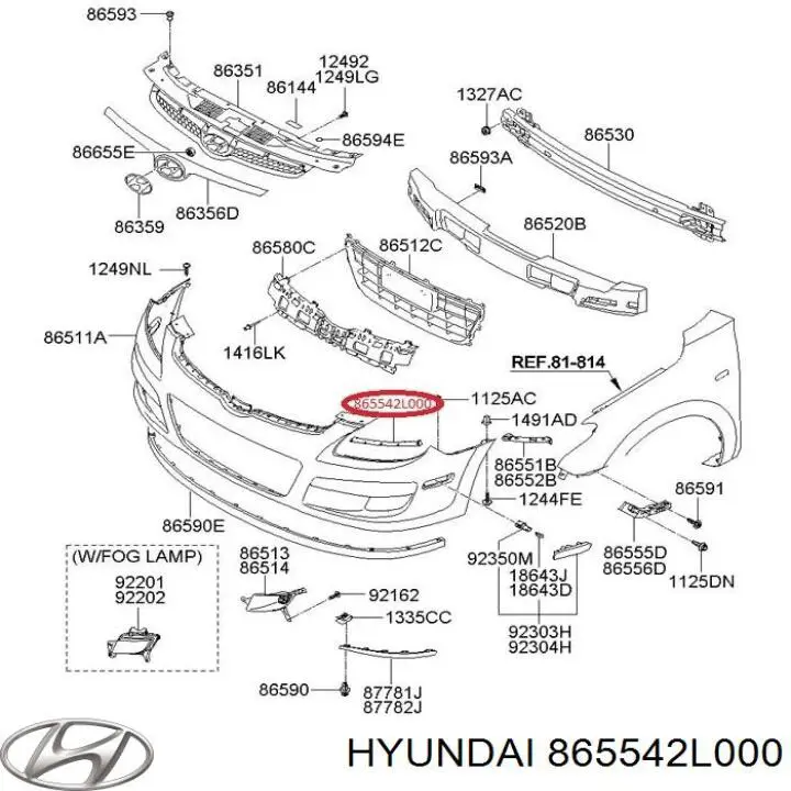 Праве кріплення переднього бампера Hyundai/Kia 865542L000 ціна, від 18.78 USD